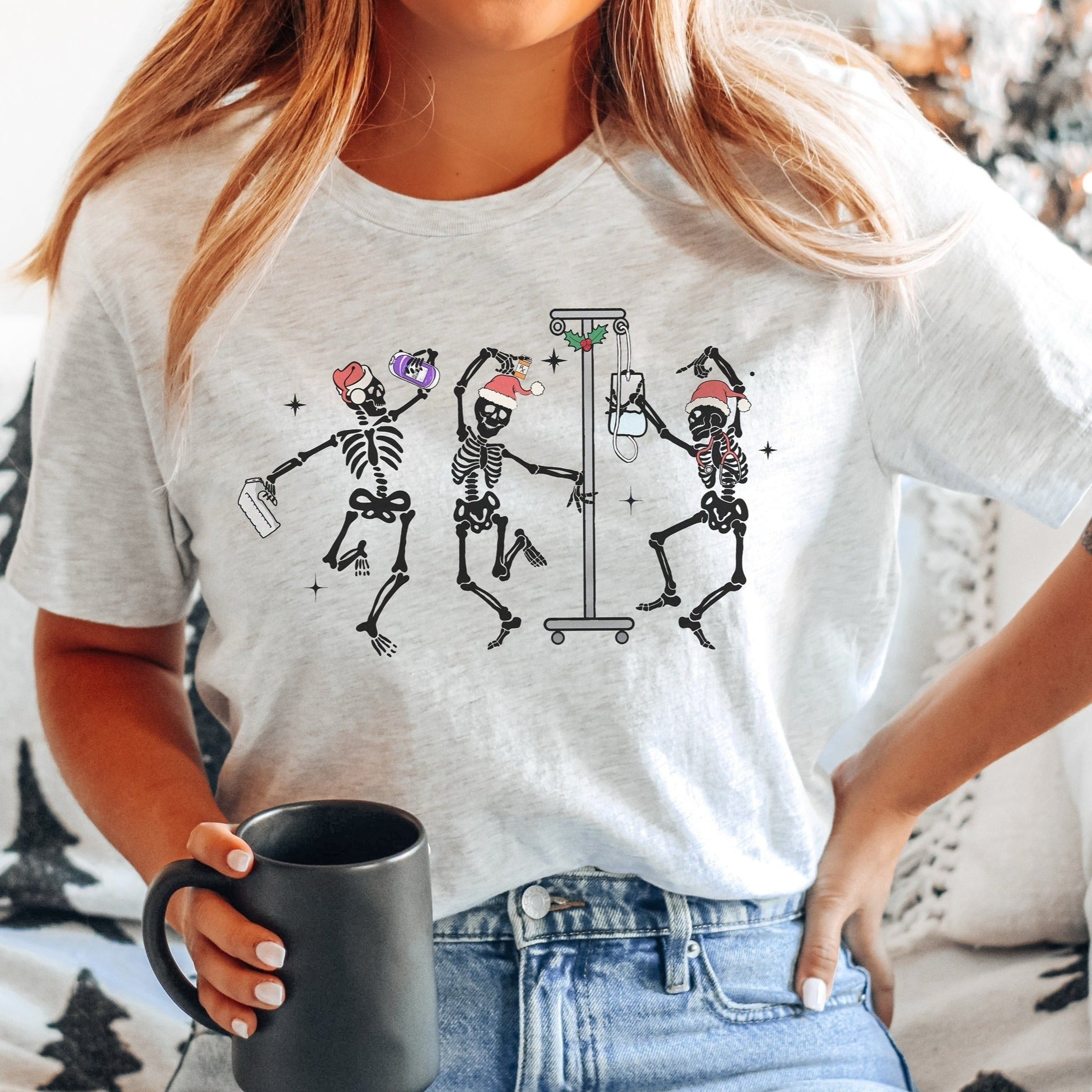 christmasnurseskeletonsash Christmas Nurse Skeletons T-Shirt - Image 1