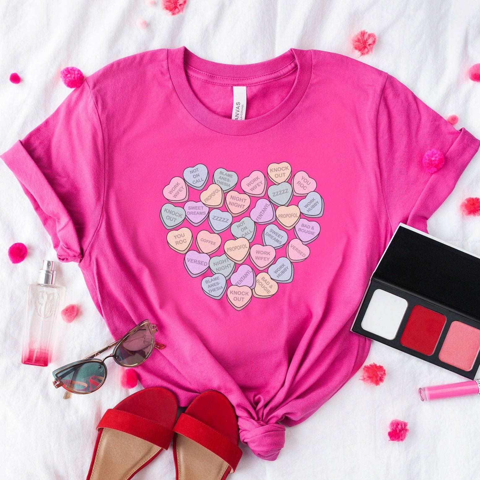 crnavalentinescandyheartsberry CRNA Conversation Hearts T-Shirt - Image 1