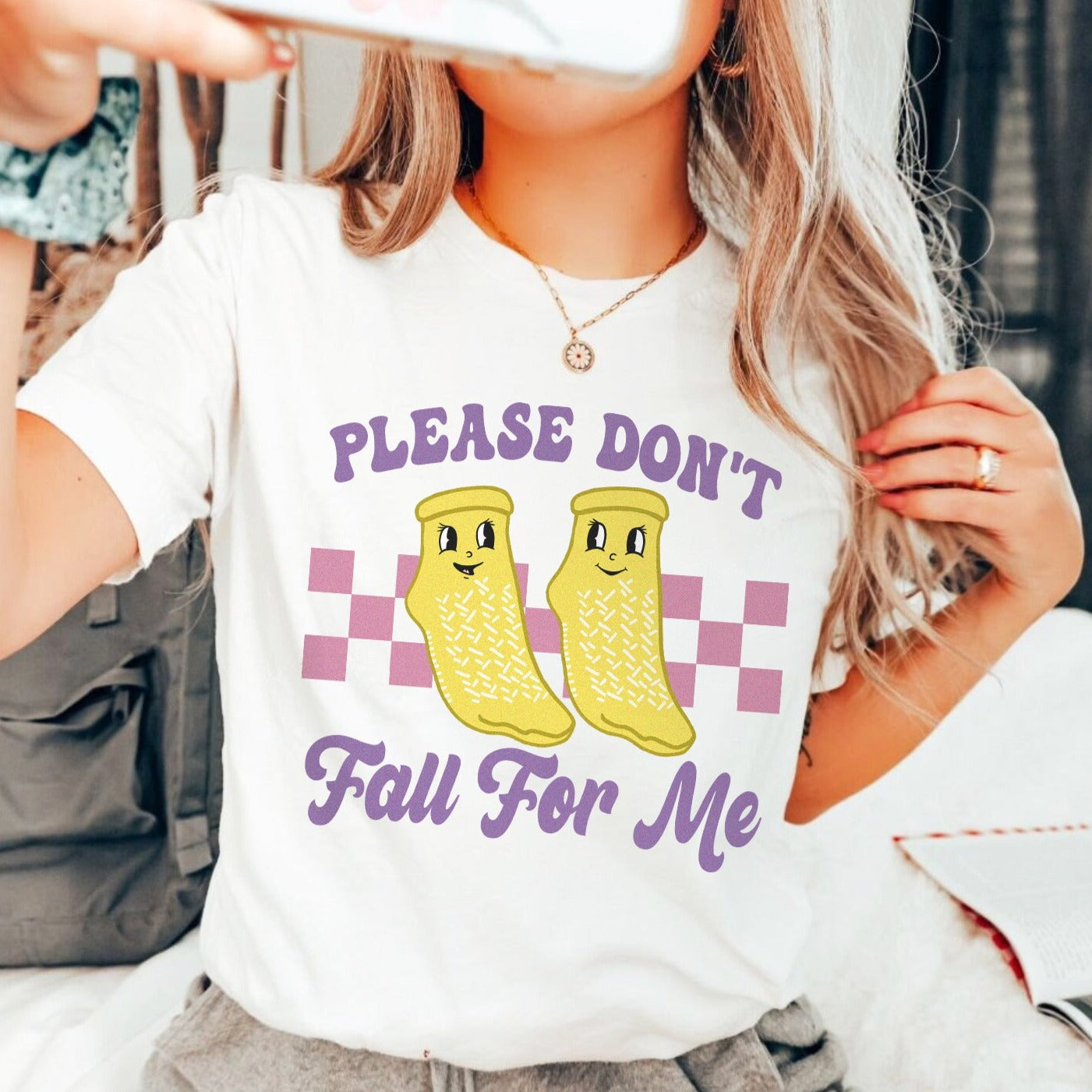 dontfallformewhite Don't Fall For Me Yellow Grippy Socks T-Shirt - Image 1