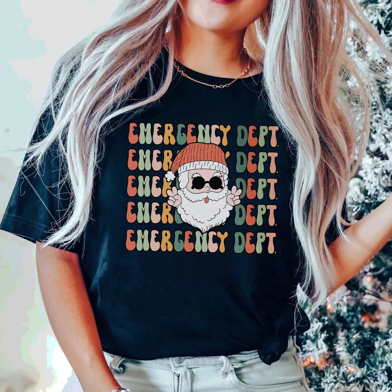 emergencydeptretroxmasblack Retro Emergency Department Santa T-Shirt - Image 1