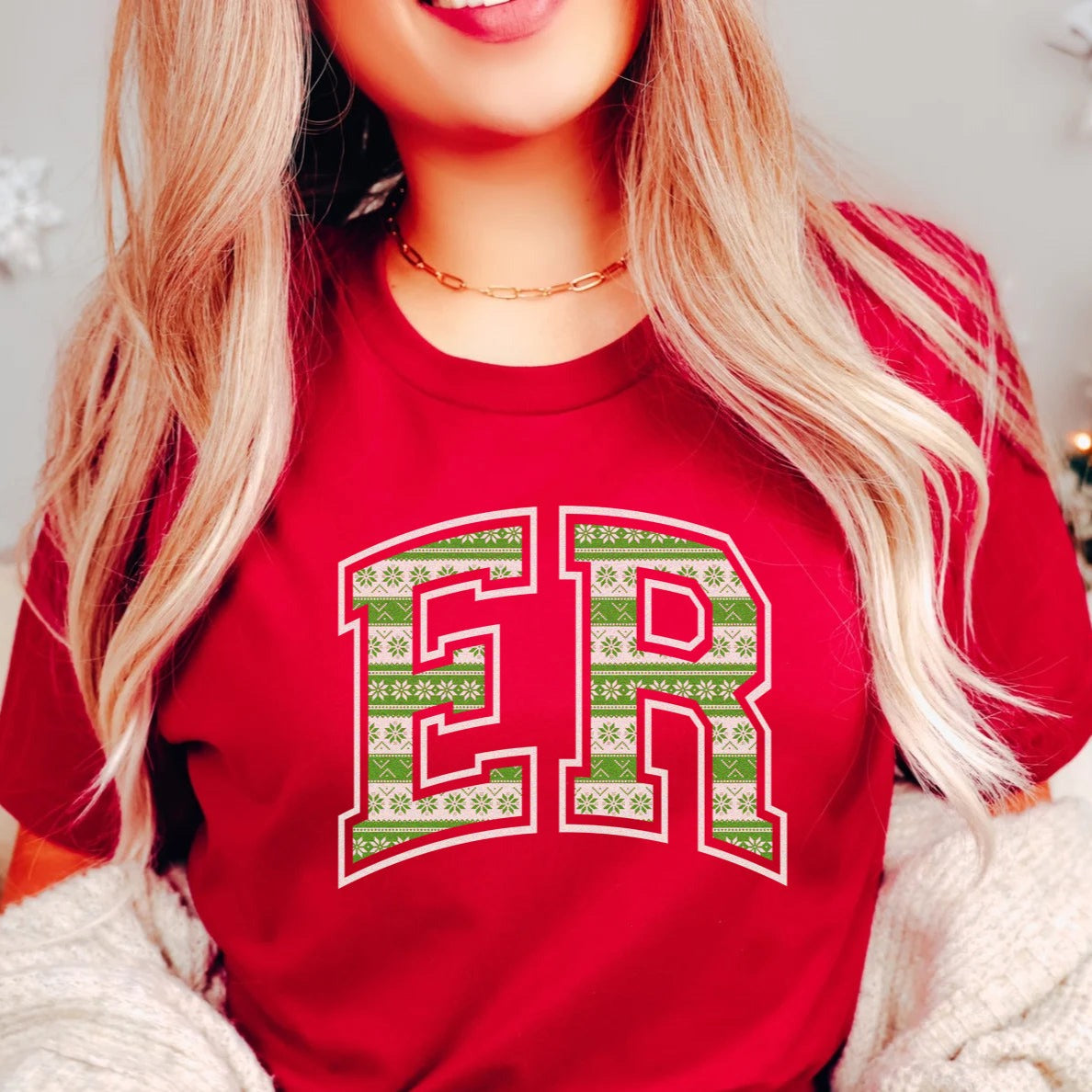 erchristmaslettermanred ER Christmas Letterman T-Shirt - Image 1