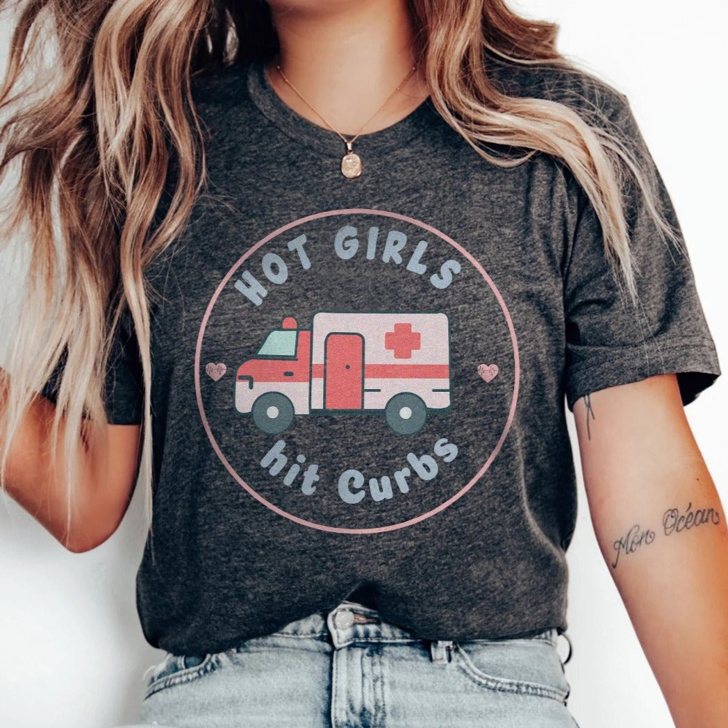 hotgirlshitcurbsdarkgrey Hot Girls Hit Curbs EMS T-Shirt - Image 1