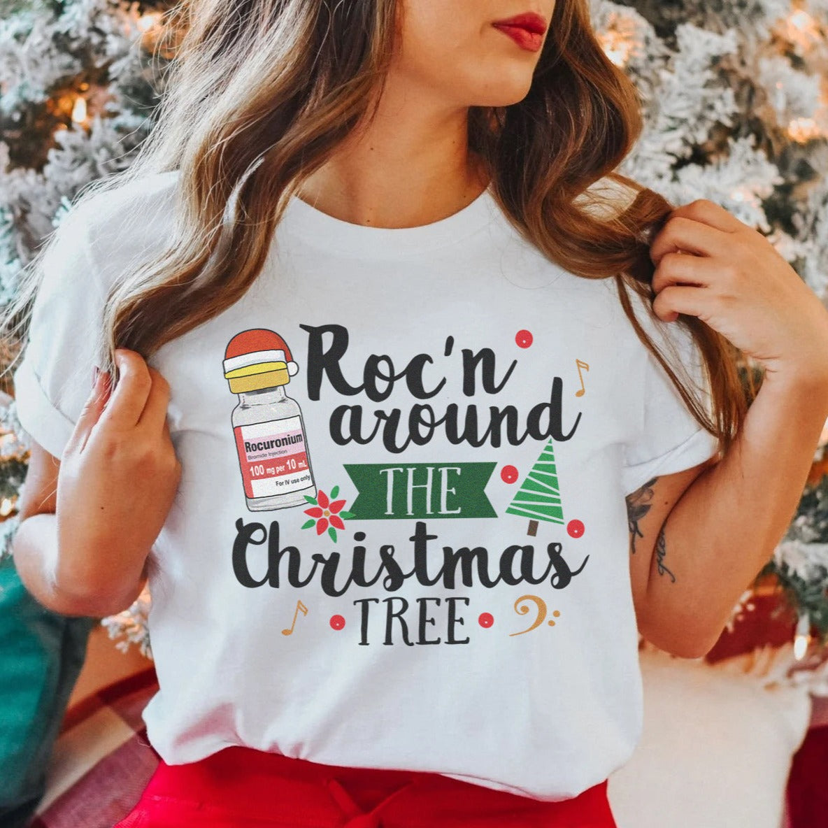 roc_nchristmastreewhite Roc'n Around the Christmas Tree T-Shirt - Image 1